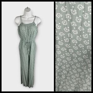 As U Wish Green White Boho Sleeveless Ruffle Wide Leg Jumpsuit Medium Summer